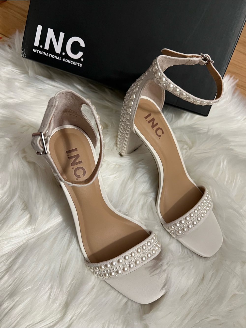INC International Concepts Pearl-Embellished Heeled Sandals - White - Picture 5 of 11